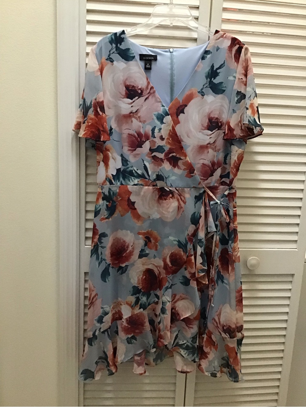 Light Blue Floral Wrap Midi Dress